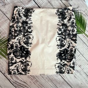 Express white Pencil Skirt with Black Mirror Floral Pattern